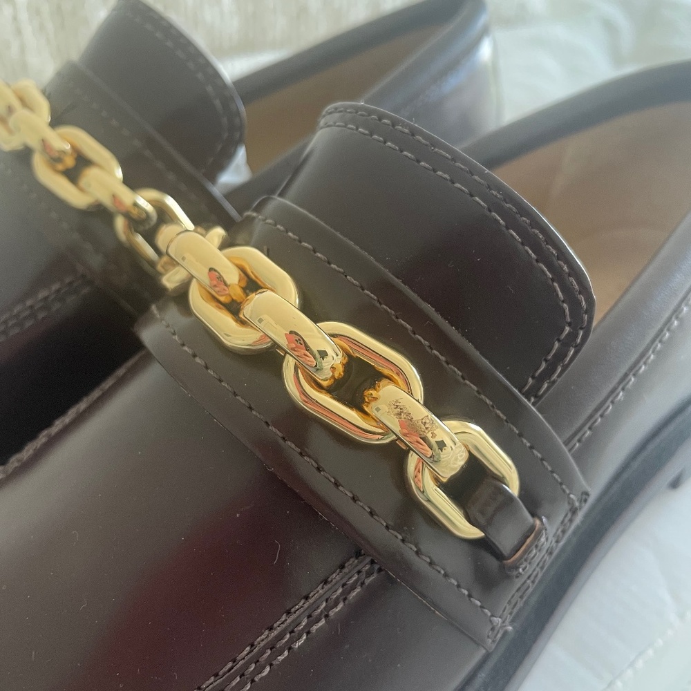 Schutz Dannie Loafers (Dark Brown with Gold Chain Detail) - Picture 6 of 9